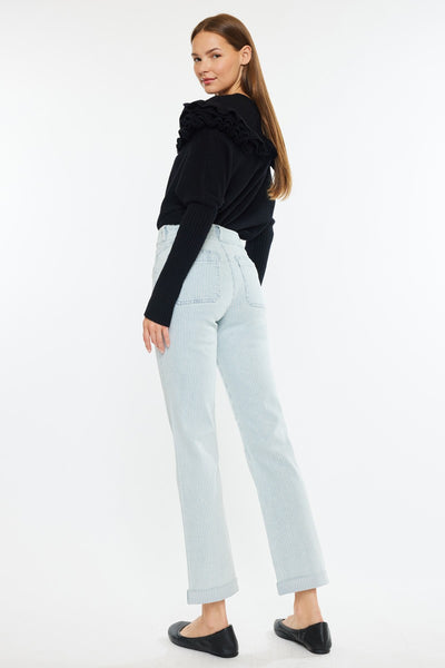 Striped Straight Denim Jeans