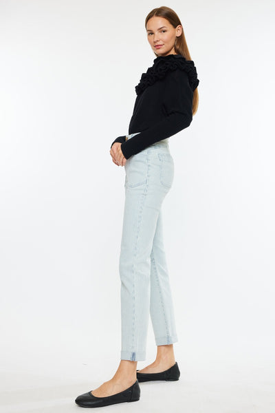 Striped Straight Denim Jeans