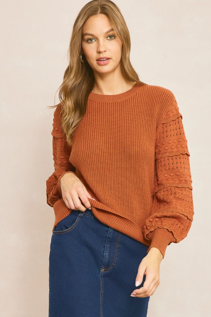 STACY SQUARE NECK SHIMMER TEE - RUST – On Trend