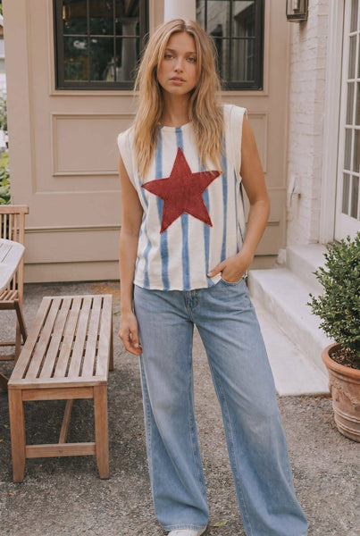 Star Patch Striped Sleeveless Knit Top