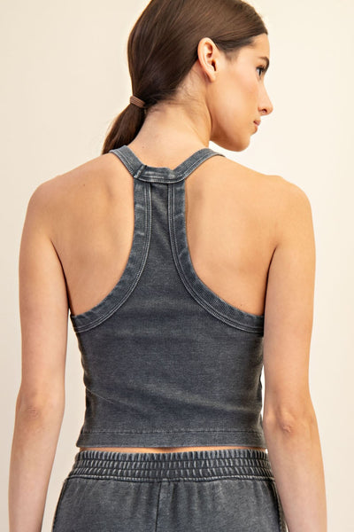 HLB Washed Halter Tank - BLACK