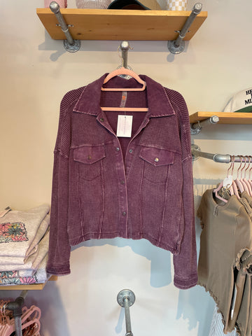 Plum Waffle Knit Button Up
