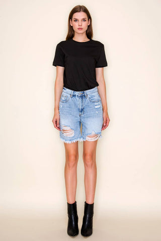 High Rise Bermuda Denim Shorts