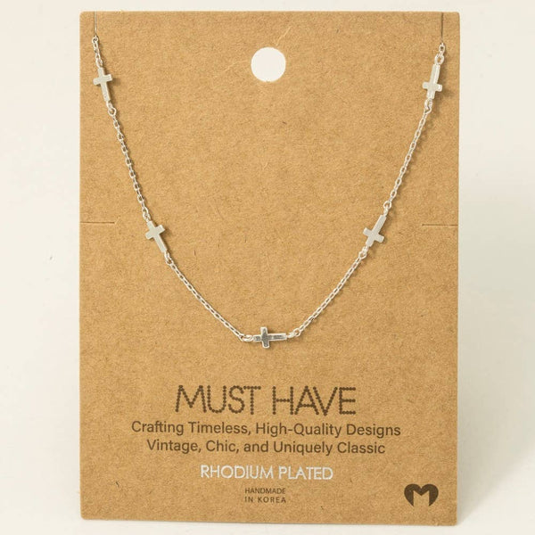 Gold Dipped Dainty Cross Station Necklace