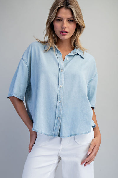Denim Short Sleeve Blouse