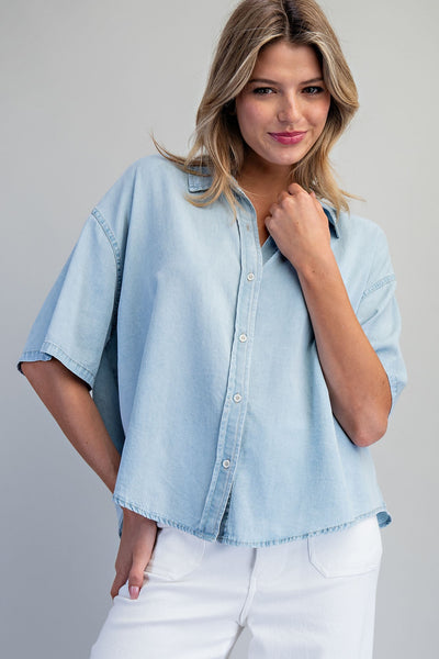 Denim Short Sleeve Blouse