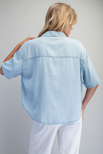 Denim Short Sleeve Blouse