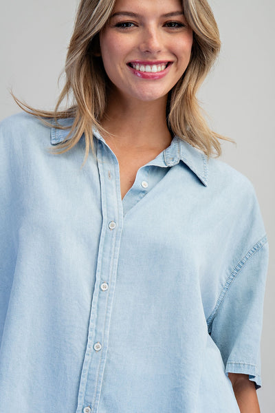 Denim Short Sleeve Blouse