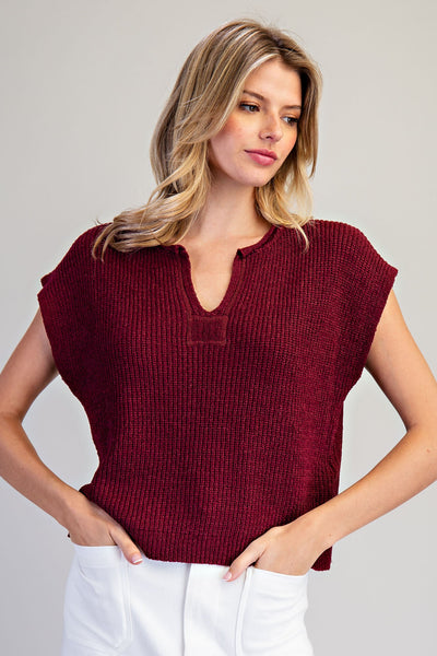 Wine Cap Sleeve Sweater