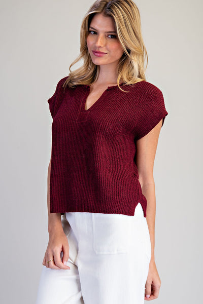 Wine Cap Sleeve Sweater