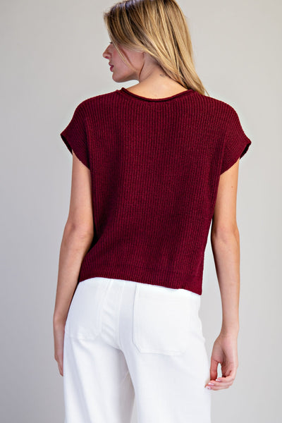 Wine Cap Sleeve Sweater