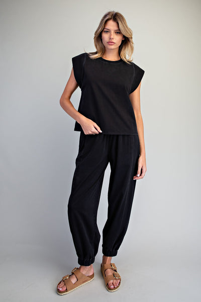 Ribbed Trim Cap Sleeve - Black