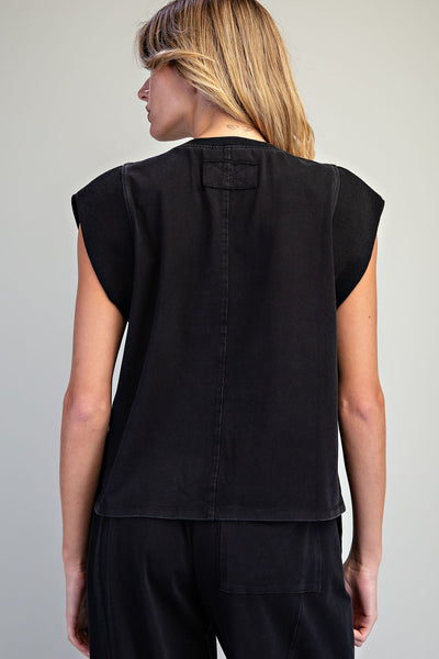 Ribbed Trim Cap Sleeve - Black
