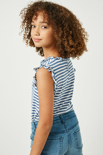 GIRLS Ruffle Neck Stripe Tank