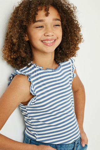 GIRLS Ruffle Neck Stripe Tank