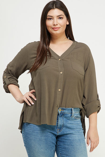 Olive Button Down Top