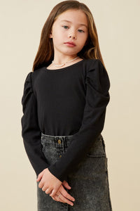 GIRLS Puffed Sleeve Top - Black