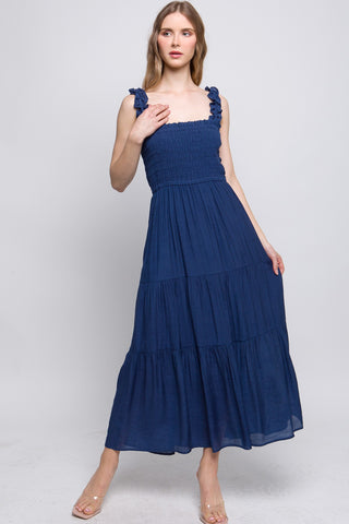 Navy Smocked Maxi Dress