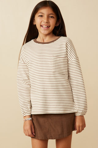 GIRLS Soft Striped Top - Taupe