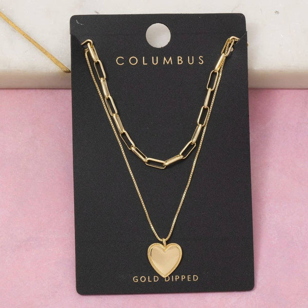 Gold Dipped Heart Pendant Chain Layered Necklace