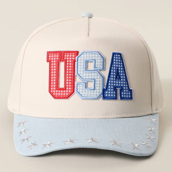 USA Letter Patch Star Brim Denim Baseball Cap