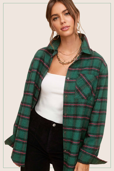 Classic Button Down Plaid Shirt - Green