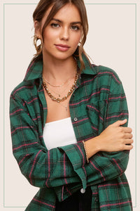 Classic Button Down Plaid Shirt - Green