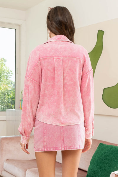 Vintage Washed Shacket - Pink