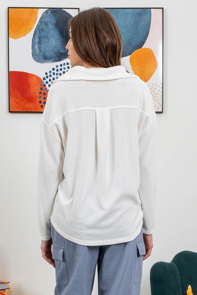 Cream Collared Ribbed Pullover