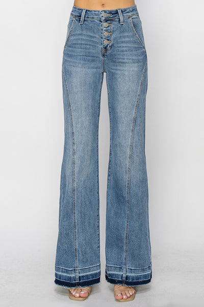 High Rise Front Seam Wide Leg Jeans