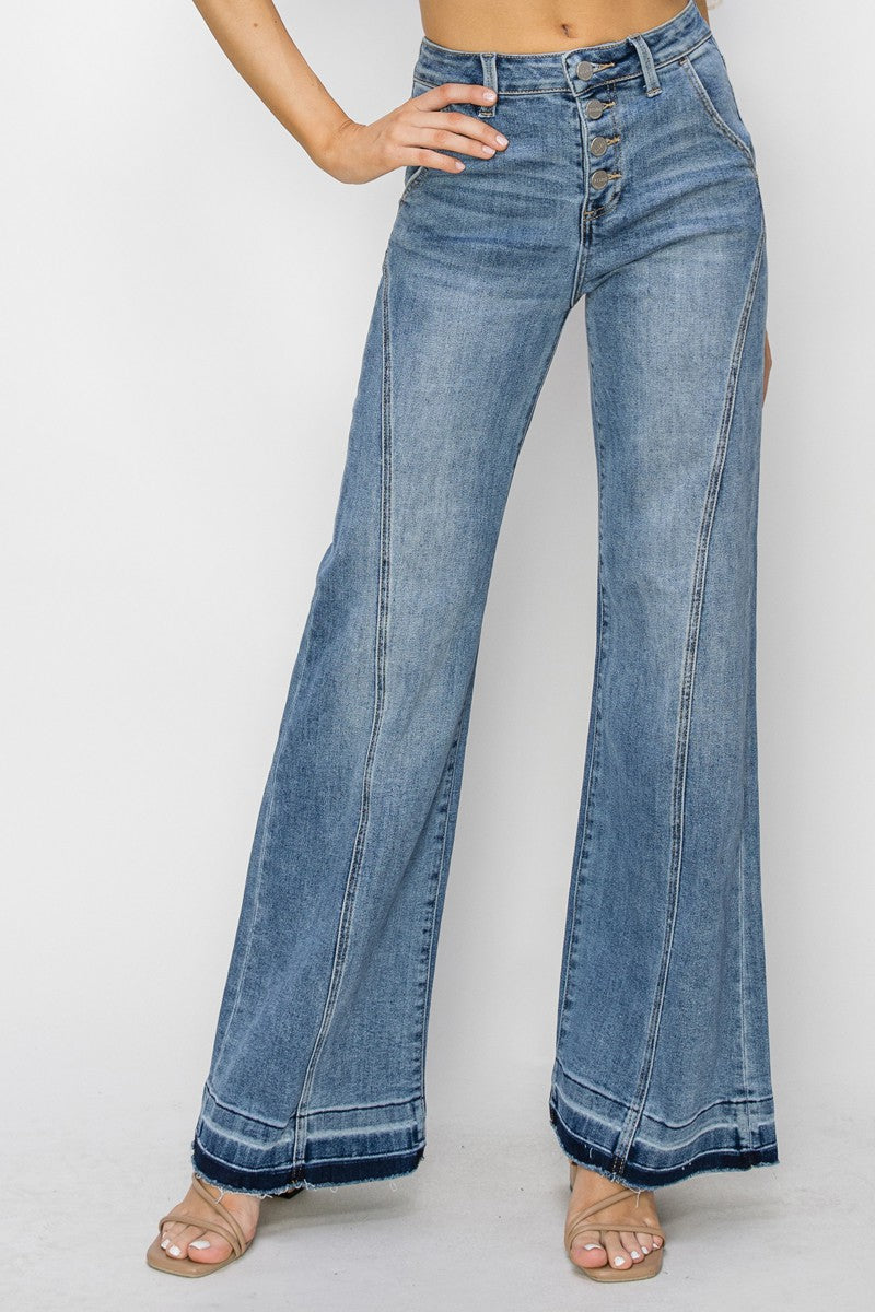 High Rise Front Seam Wide Leg Jeans