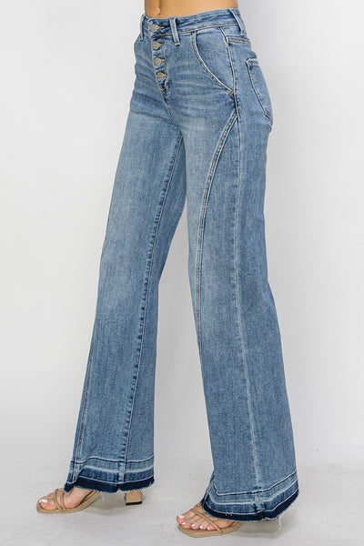 High Rise Front Seam Wide Leg Jeans