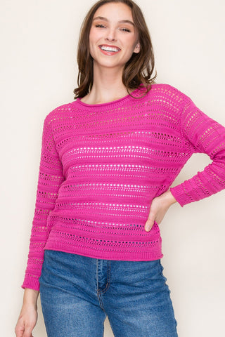 Fuschia Pointelle Top