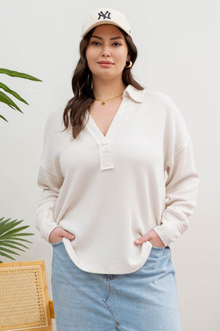 PLUS Oatmeal Collared Knit Top