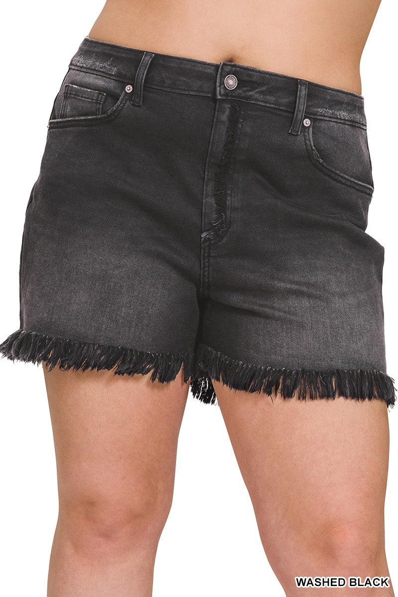 PLUS Frayed Black Shorts