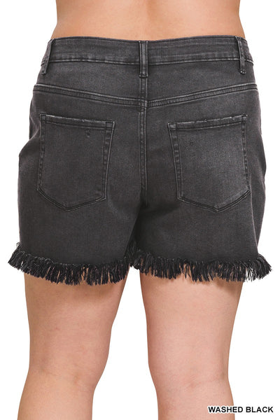 PLUS Frayed Black Shorts