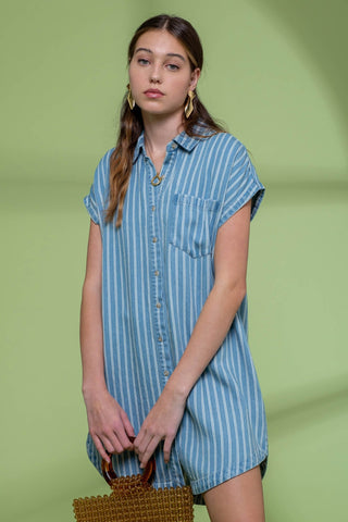 Denim Striped Dress -Medium wash