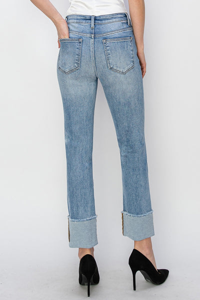 High Rise Cuffed Slim Jeans