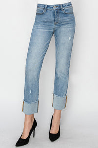 High Rise Cuffed Slim Jeans