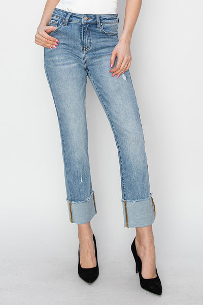 High Rise Cuffed Slim Jeans