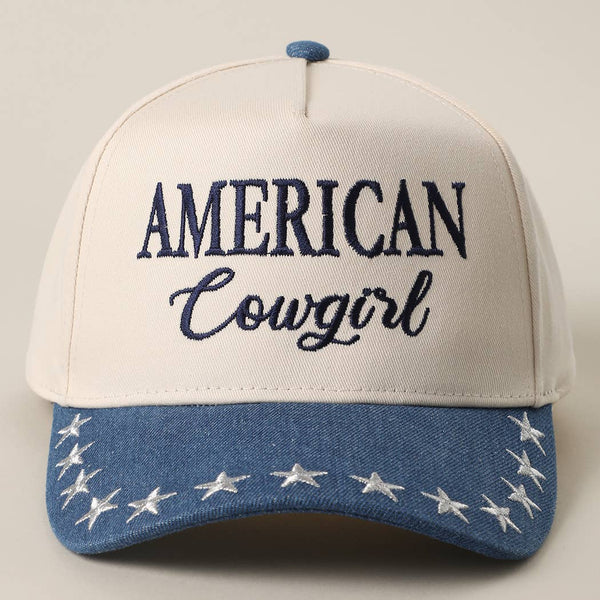 AMERICAN COWGIRL Embroidered Star Denim Trucker Hat