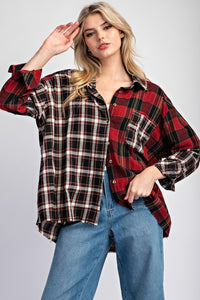 Colorblock Plaid Button Up