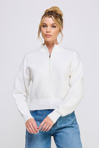 Allie Textured Half Zip - Off White