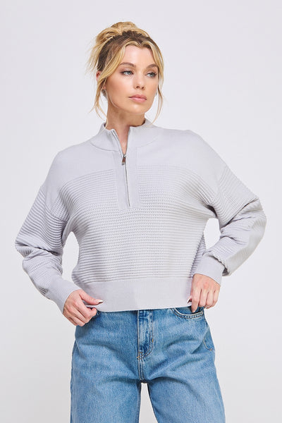 Allie Textured Half Zip - Soft Gray
