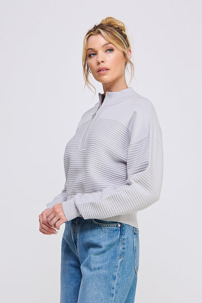 Allie Textured Half Zip - Soft Gray
