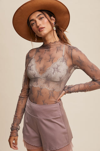 Grey Lace Layering Top