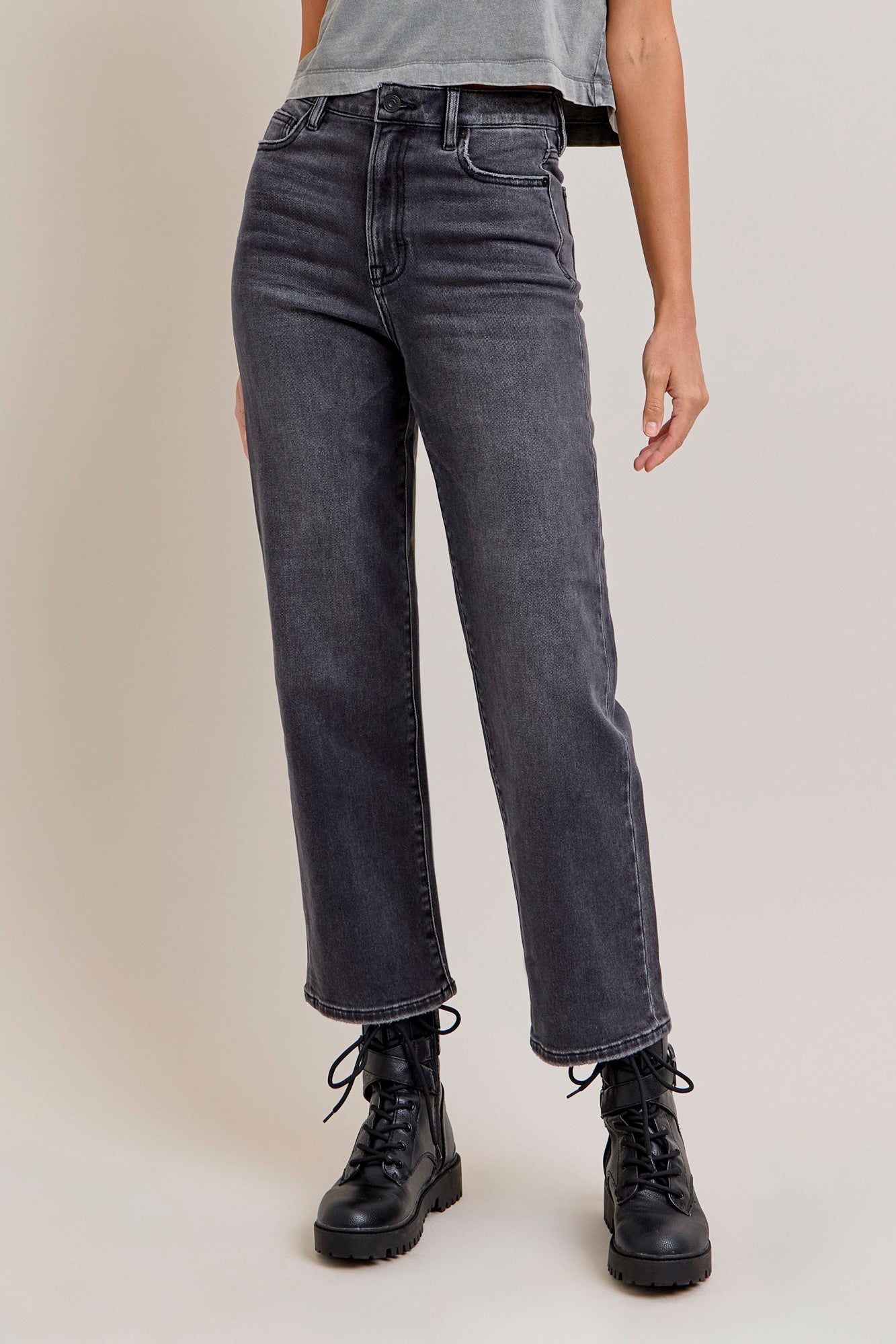 Ella Wide Straight Jeans - Charcoal