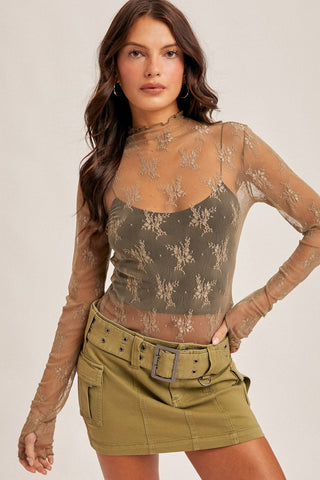 HLB Lace Layering Top - DUSTY OLIVE