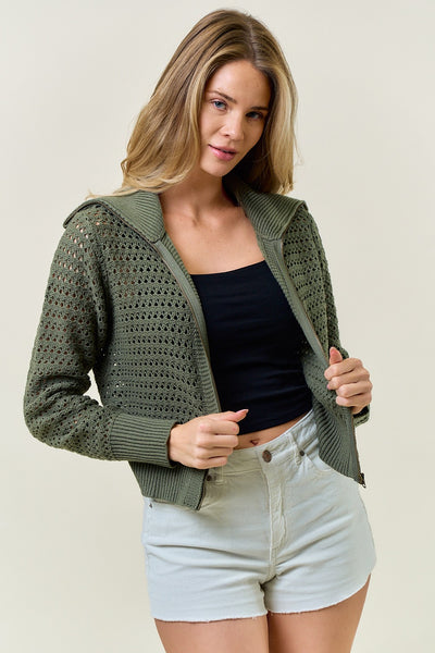 Rae Zip Up Sweater Jacket - Olive