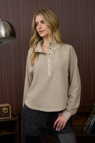 Zoe Half Snap Top - Taupe